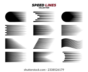 Caricatura negra o líneas de velocidad cómica con esquinas redondeadas. Línea simple con efecto de movimiento. Elemento de diseño de historietas. Colección de vectores