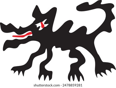 Dragón de dibujos animados negro con lengua roja. No. Dibujo fantástico. Vector gráfico