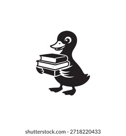 Pato negro de la historieta que lleva la pila de libros Vector