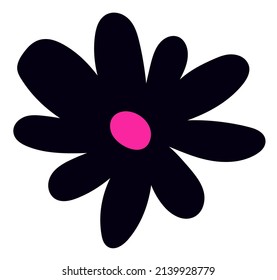 Black cartoon flower. Simple floral element in a flat style. Colorful vector illustration hand-drawn.