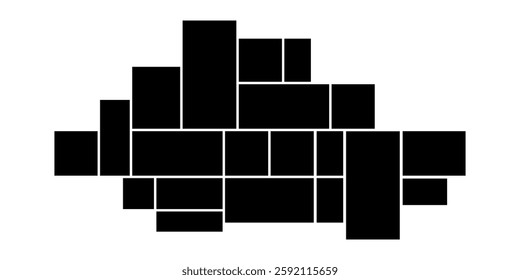 Black cartoon frame collage on the white background. Square isolated empty spaces. Templates for photo, illustrations, decor and interior. Vector illustration.