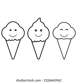 Black cartoon ice cream set icon isolated on the white background 