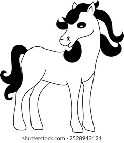 Imagem de desenho animado preto de uma ilustração de unicórnio
  