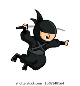 black cartoon ninja jump with attack
