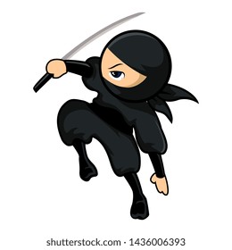 black cartoon ninja jumping high with sword