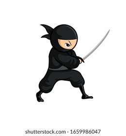 caricatura negra ninja lista para el ataque con espada como samurai