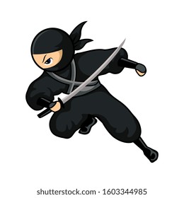 black cartoon ninja tall version jump and attack with sword