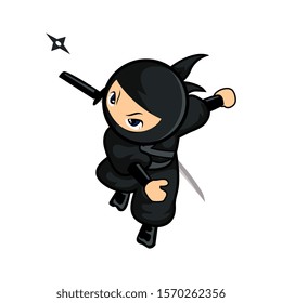 black cartoon ninja throwing star to attack