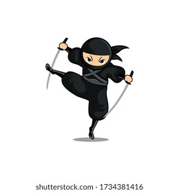black cartoon ninja use two swords and ready to kick enemy