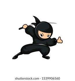 black cartoon ninja using sword to fight