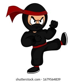 Black cartoon ninja warrior karate on white background