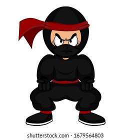 Black cartoon ninja warrior on white background