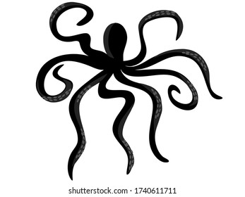 Black cartoon octopus. Vector image