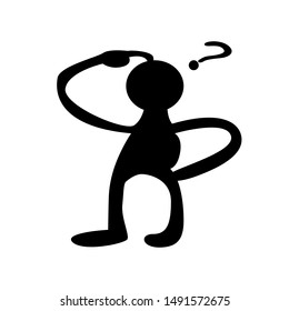 black cartoon people thinking, Question, faq, design vector illustration graphic  with hands pointing to the head