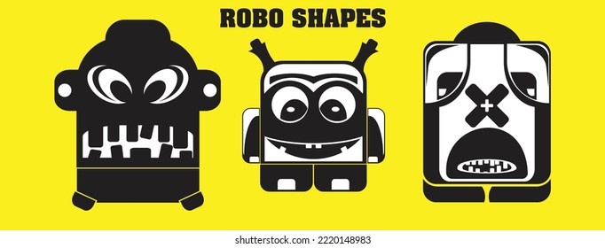 black cartoon robo shape design with yellow background vector illustration