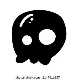 Black cartoon skull black bone sketch doodle in comic style monochrome clip art silhouette.