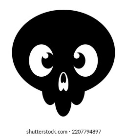 Black cartoon skull icon. Comic style illustration. Horror or Halloween  illustration isolated on white background. Vector EPS 10