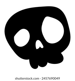 Ilustración de icono de calavera de dibujos animados negro. Estilo cómico. Estampado de camiseta para Horror o Halloween. Ilustración de dibujo a mano aislada sobre fondo blanco. Vector EPS 10