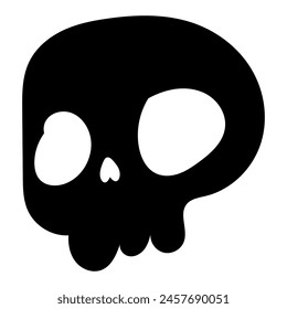 Ilustración de icono de calavera de dibujos animados negro. Estilo cómico. Estampado de camiseta para Horror o Halloween. Ilustración de dibujo a mano aislada sobre fondo blanco. Vector EPS 10