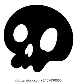 Ilustración de icono de calavera de dibujos animados negro. Estilo cómico. Estampado de camiseta para Horror o Halloween. Ilustración de dibujo a mano aislada sobre fondo blanco. Vector EPS 10