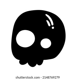 Black cartoon skull sketch doodle in comic style monochrome clip art silhouette.