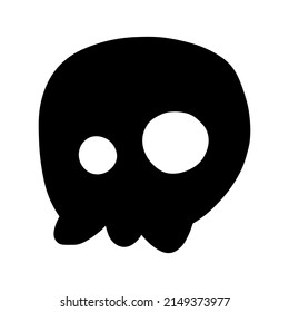 Black cartoon skull sketch doodle in comic style monochrome clip art silhouette.