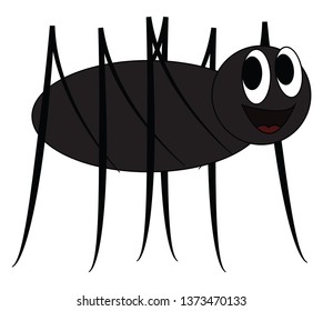 A black cartoon spider with two bulging eyes and eight legs vector color drawing or illustration 