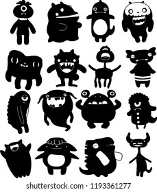 Black Cartoon tiny monster vector set