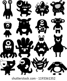 Black Cartoon tiny monster vector set