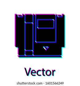 Black Cartridge for retro game console icon isolated on white background. TV Game cartridge.  Vector Illustration
