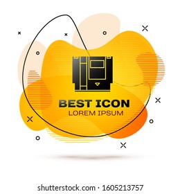 Black Cartridge for retro game console icon isolated on white background. TV Game cartridge. Abstract banner with liquid shapes. Vector Illustration