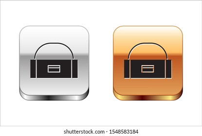 Black Case or box container for wobbler and gear fishing equipment icon isolated on white background. Fishing tackle. Silver-gold square button. Vector Illustration
