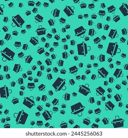 Black Case or box container for wobbler and gear fishing equipment icon isolated seamless pattern on green background. Fishing tackle.  Vector