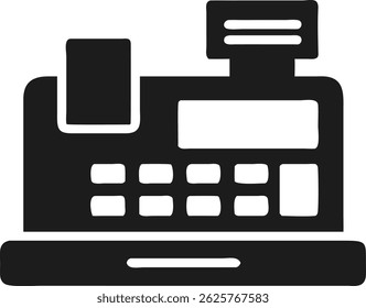 Icono de Vector de silueta de caja registradora negra que representa transacciones comerciales y financieras