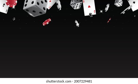 Black casino banner background with dices and poker chips