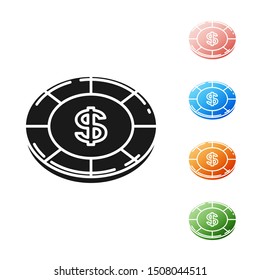 Black Casino chip with dollar symbol icon isolated on white background. Casino gambling. Set icons colorful. Vector Illustration