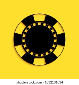 Black Casino chip icon isolated on yellow background. Long shadow style. Vector.