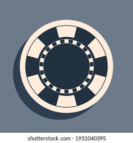 Black Casino chip icon isolated on grey background. Long shadow style. Vector Illustration