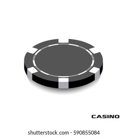 Black Casino Chip Icon. Casino Chip Vector Illustration. Casino Chip lie on isolated on white background.
