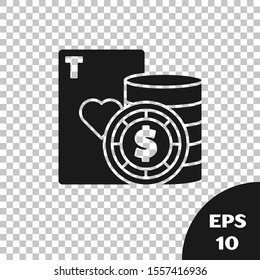 Black Casino chip and playing cards icon isolated on transparent background. Casino poker.  Vector Illustration