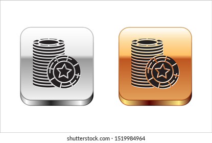 Black Casino chips icon isolated on white background. Casino gambling. Silver-gold square button. Vector Illustration