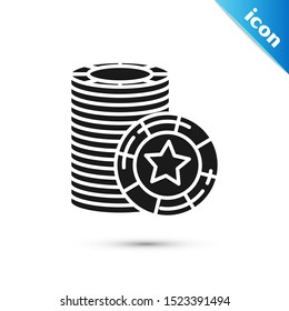 Black Casino chips icon isolated on white background. Casino gambling.  Vector Illustration
