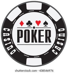 Black casino chips with text Poker. Vector illustration.