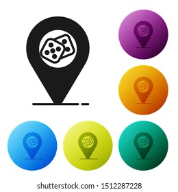 Black Casino location icon isolated on white background. Game dice icon. Set icons colorful circle buttons. Vector Illustration