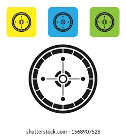 Black Casino roulette wheel icon isolated on white background. Set icons colorful square buttons. Vector Illustration