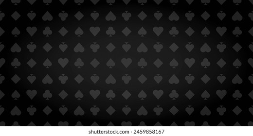 Black casino seamless pattern. Poker minimalistic background. Card symbols texture. 