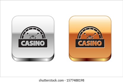 Black Casino signboard icon isolated on white background. Silver-gold square button. Vector Illustration