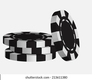 black casino tokens, isolated on white background