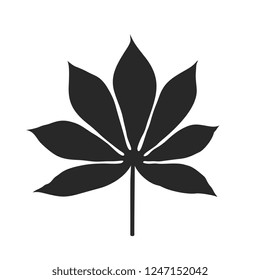 Black cassava leaf silhouette on white background