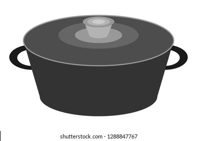 Black casserole on white background.